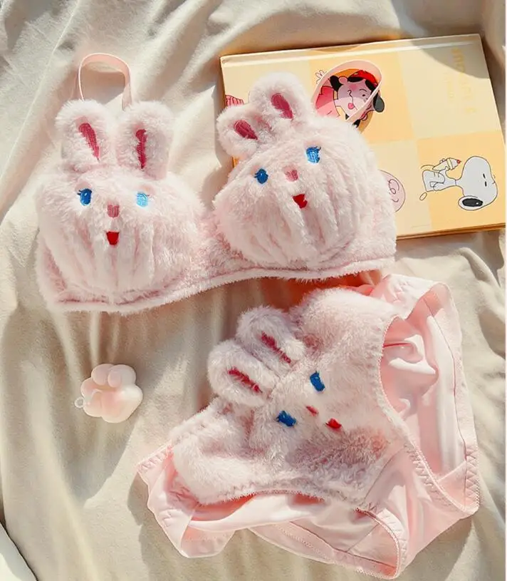 Cute plush bra underwear Japanese cartoon rabbit underwear small chest gathered skin-friendly girls bralette my melody bra