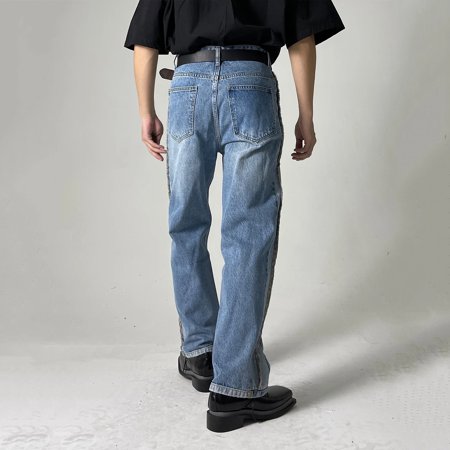 Splicing Contrast Color Designer Jeans Men Korean Style Loose Personalized Casual Pants Baggy Jeans  Distressed Jeans Y2k Pants