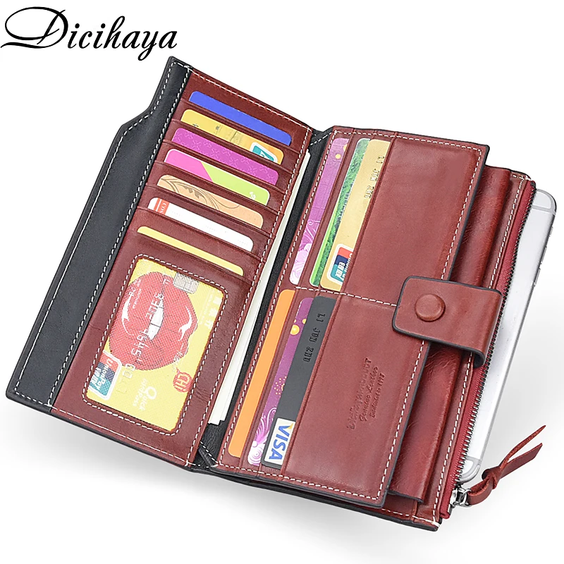 dicihaya new 2022 luxury brand genuine leather women wallet zippers leather wallets long clutch coin purse pocket red phone bag free global shipping