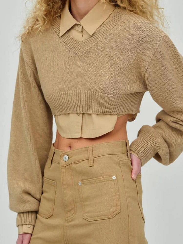 

Женский трикотажный свитер с длинным рукавом, коричневого цвета