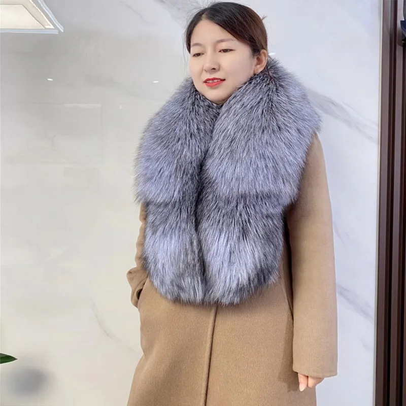 Новинка 2024 года теплая шаль из лисьего меха и зимний двойной теплый шарф