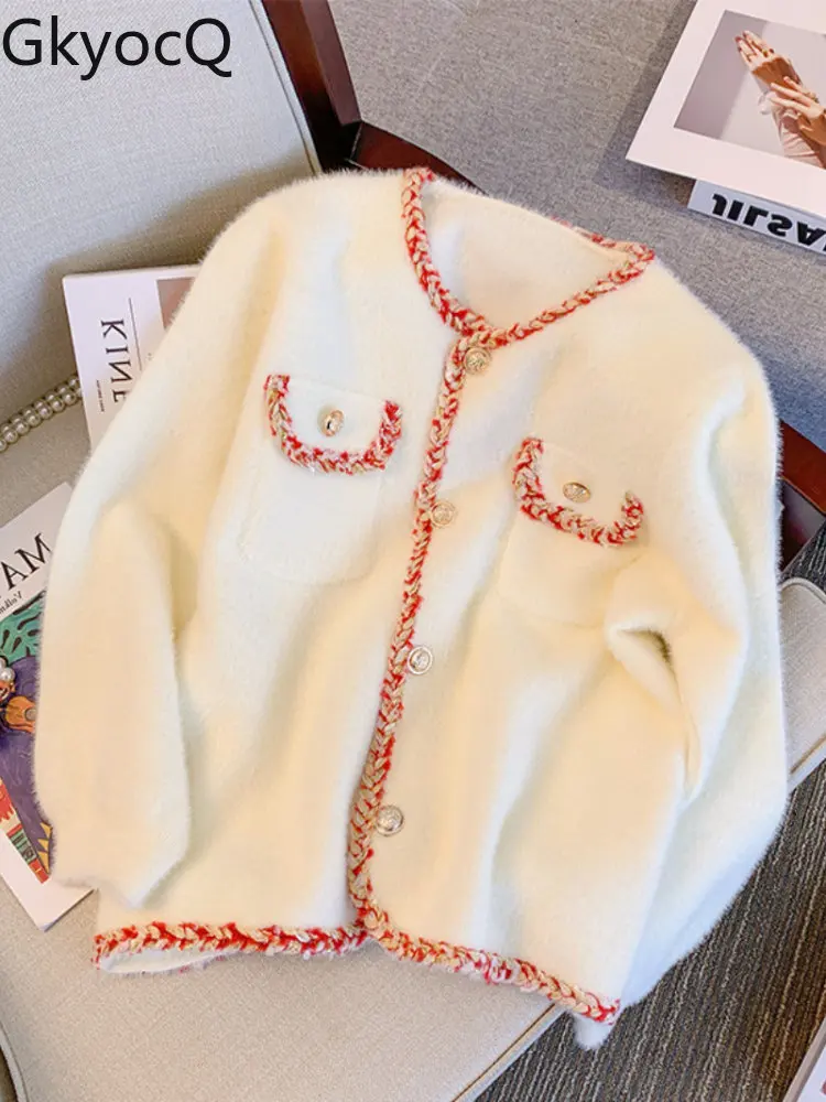 

Новинка Зима 2022, утепленный Универсальный вязаный кардиган для сращивания возраста, однобортный СВОБОДНЫЙ Модный женский Повседневный Кар...