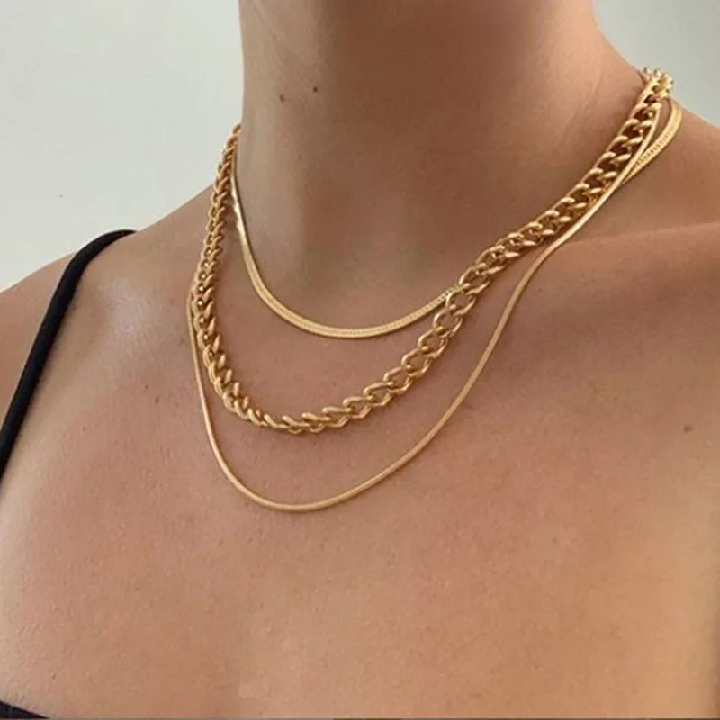 

Delysia King Fashion simple multi-layer thick chain overlay Necklace three-layer clavicle chain neck chain