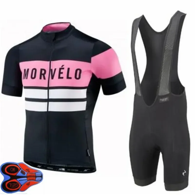 Morvelo high quality Short sleeve cycling jersey and bib shorts Pro team race tight fit bicycle clothing set 9D gel pad