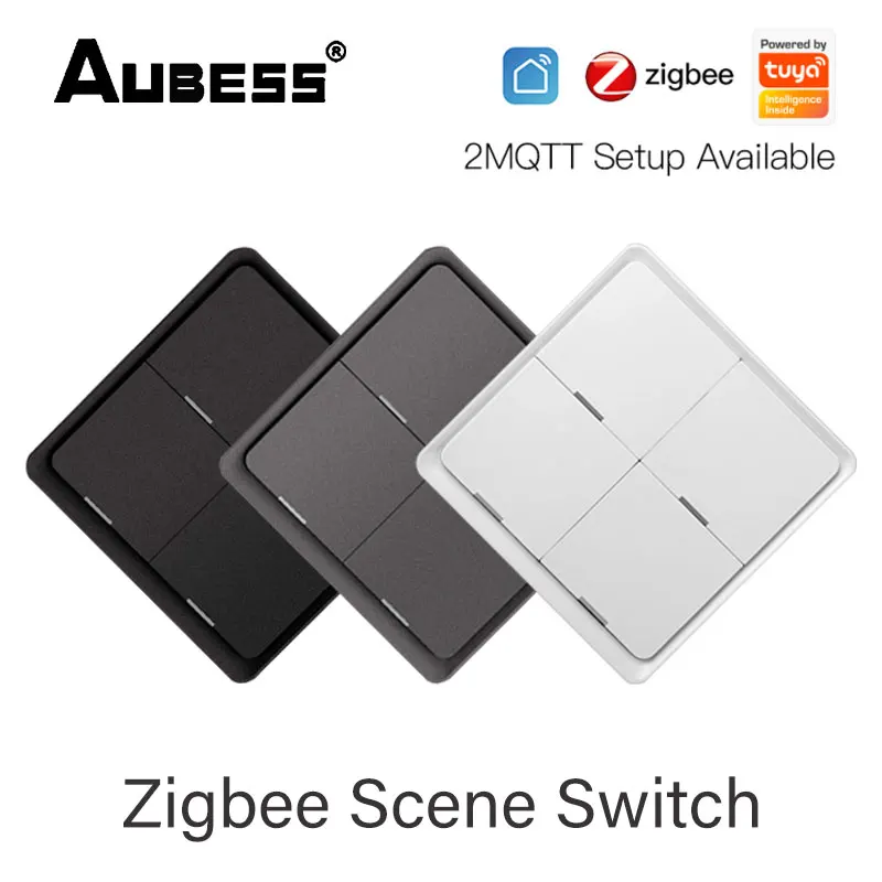 

AUBESS Tuya ZigBee 4 Gang Wireless 12 Scene Switch Push Button Controller Battery Powered Automation Scenario for Tuya Devices