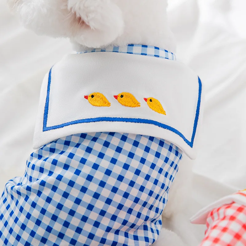 Одежда для собак с вышивкой рубашка тёмно-синий ошейник одежда домашних животных