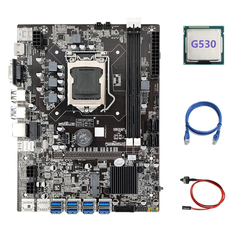 

1Set B75 BTC Motherboard LGA1155 8XPCIE Motherboard With G530 CPU+Switch Cable+RJ45 Network Cable
