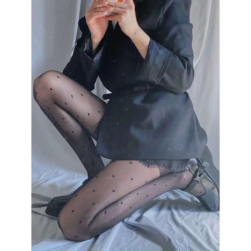 

Sexy Women's Pantyhose Little Heart Silk Stockings Hot Girl Black Thin Stockings Polka Dots Black Bottoming Socks Jk Trousers