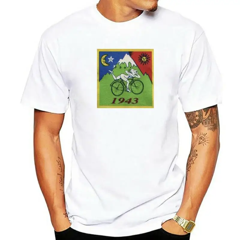 

Men T-Shirt Albert Hoffman LSD Bicycle Day Cotton Tee Shirt Short Sleeve Acid Blotter Party T Shirts Crew Neck Tops Plus Size