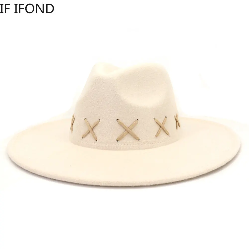 Handmade Wool Fedora Hats 9.5CM Wide Brim Classic Fashion Wedding Decorate Top Jazz  Hats Autumn Winter Panama Church Cap