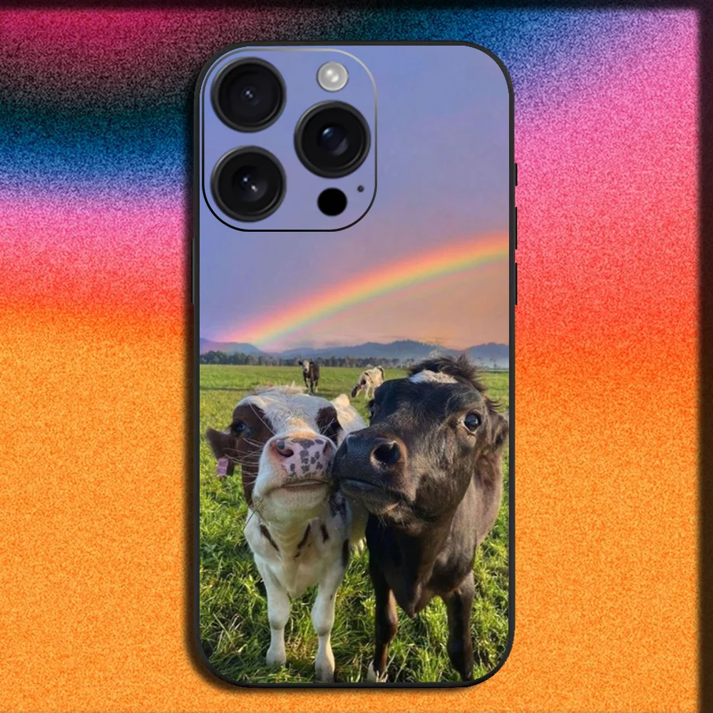 Фото Чехол для телефона Lovely Cute Cow Cows OX для iPhone 16,15,14,13,12,11, Pro, XS, Max, XR, Plus, E, Mini, мягкий черный чехол №3