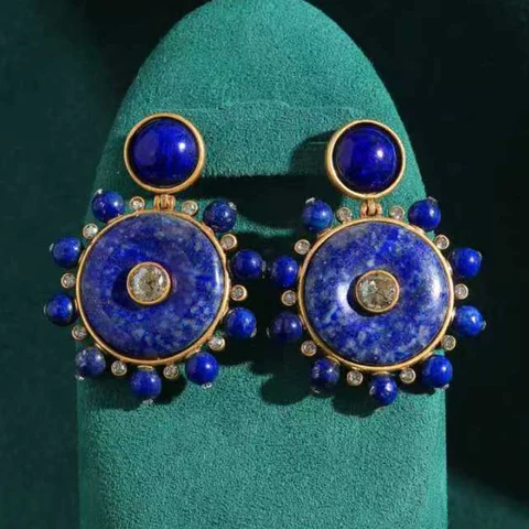 Винтажные серьги-капли из лазурита, большие серьги для женщин, аксессуары, круглый диск, дизайнерские ювелирные изделия, роскошные юбилейные серьги высокого качества