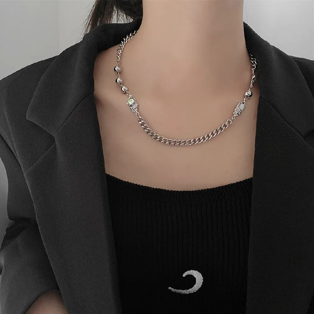 

Ожерелье женское из нержавеющей стали с кулоном в стиле панк с лунным камнем