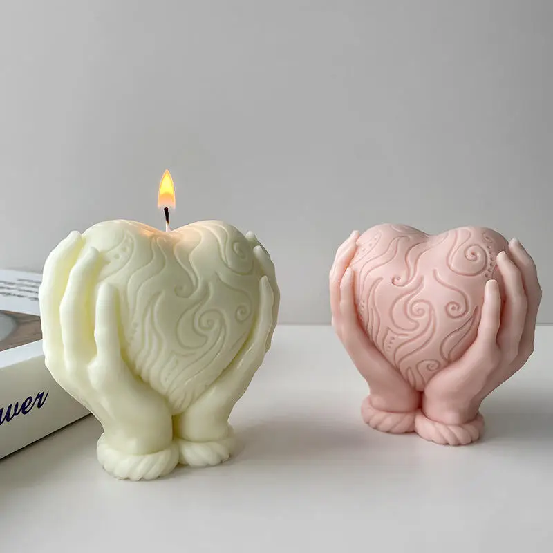 

B0070 Hand Held Heart Shaped Aromatherapy Candles Suitable Wedding Decoration Gypsum Baking Cake Mould Silicone Candle Mold