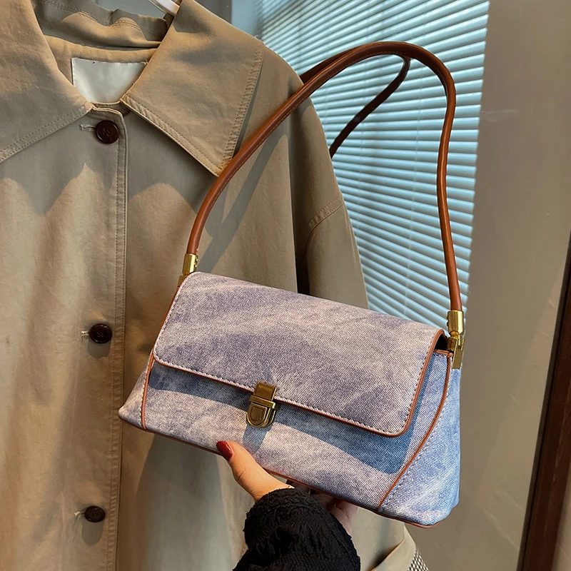 2022 Trend New in Female Bolsas With Free Shipping y2k Fashion Denim Splicing Leather Small Shoulder Bag Handbags Women's Bag