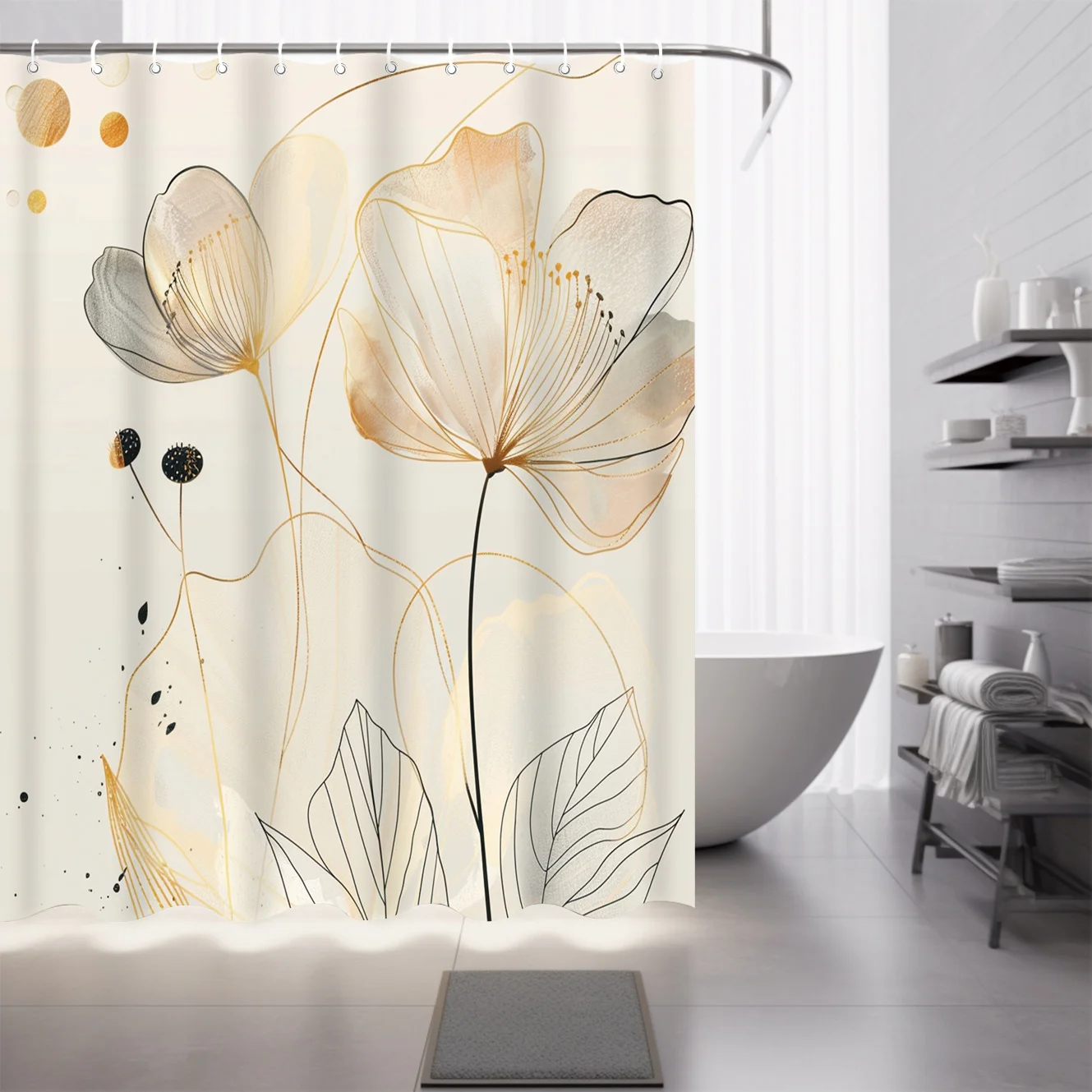 Бежево-белая водонепроницаемая занавеска для душа с абстрактным цветочным принтом
