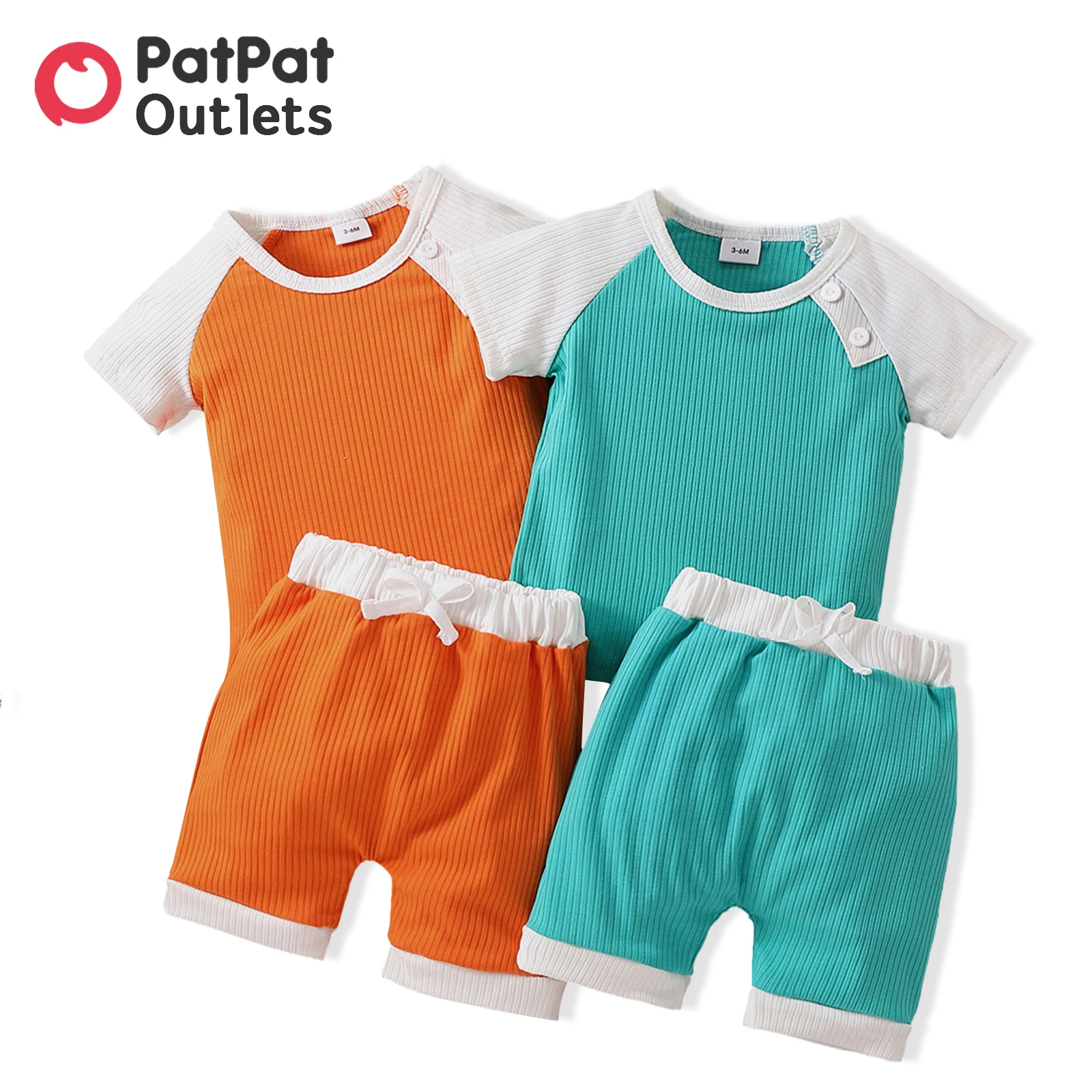 

PatPat 2pcs Newborn Girl Summer Infant Baby Boy Clothes Short Sleeve Colorblock Ribbed Kids Raglan-sleeve Top and Shorts Set