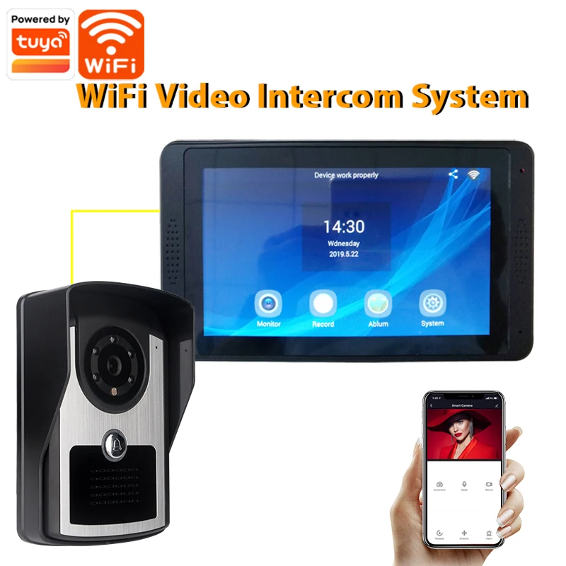 7 Inch Wireless Wifi Smart IP Video Doorbell Intercom System ,1xTouch Screen Monitor with 1x1080P Wired Door Phone