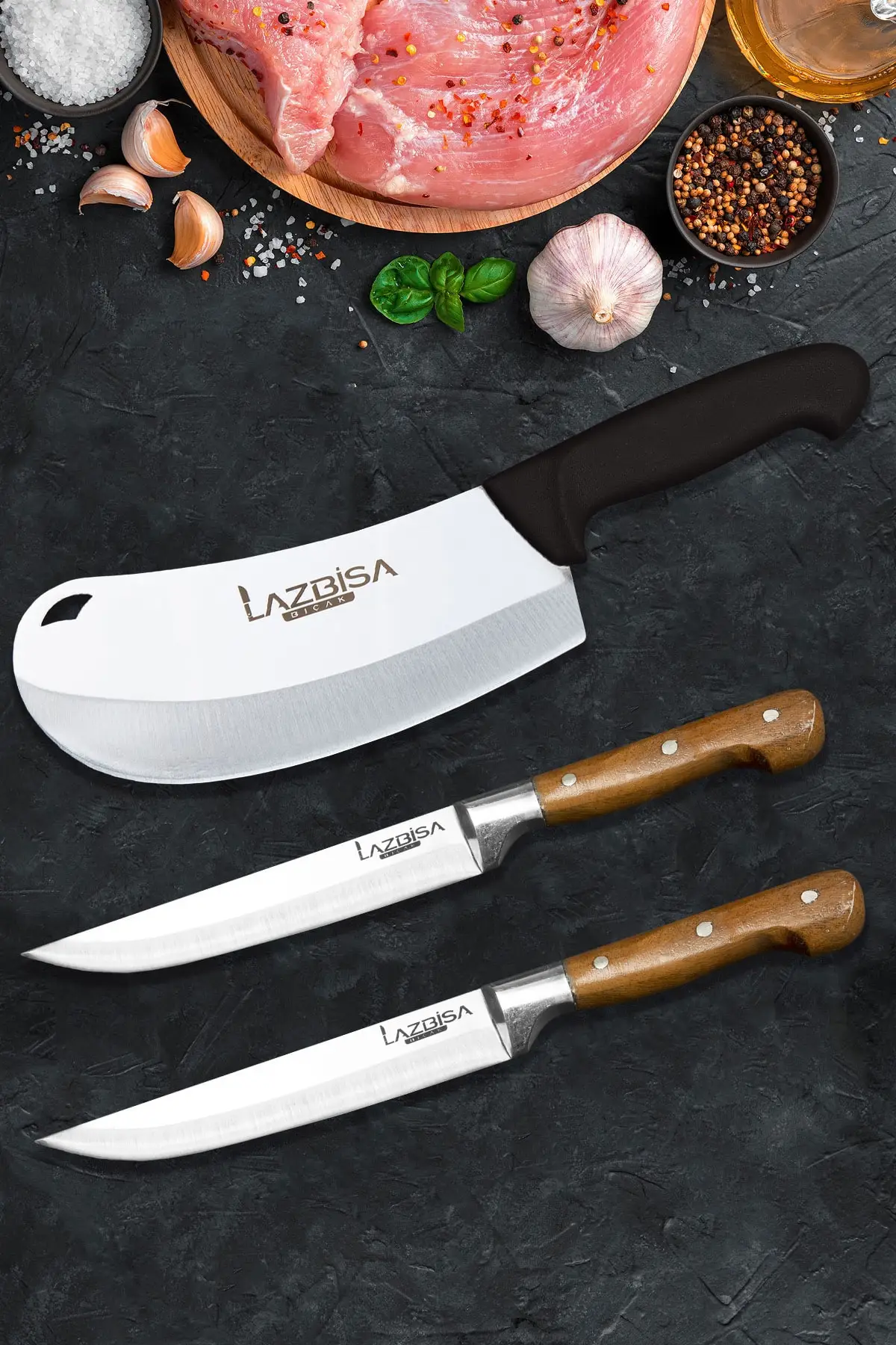 

Kitchen Knife Set 3 Pcs. Onion Pizza Burrito Pita Knife Row Armor Meat Bread Vegetables Stainless Steel Steak Chef Chopper