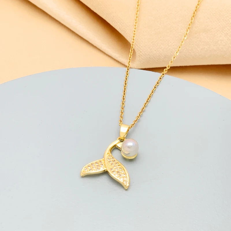 

Ожерелье женское из нержавеющей стали с жемчужинами и хвостом русалки