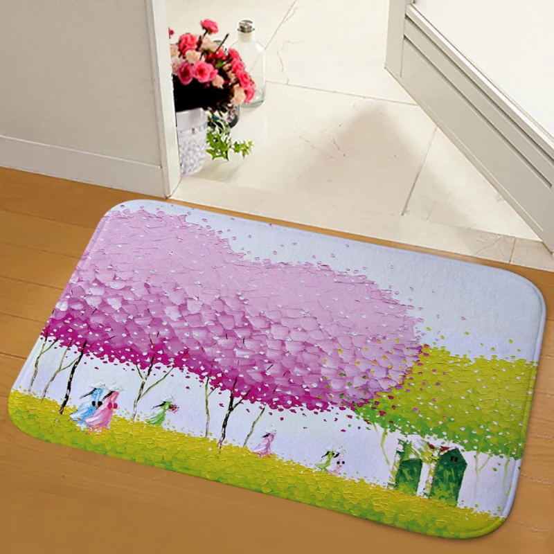 

Красочный пейзаж с рисунком дерева, модная печать, гостиная, фотообои, вход в спальню, вход, Придверный коврик