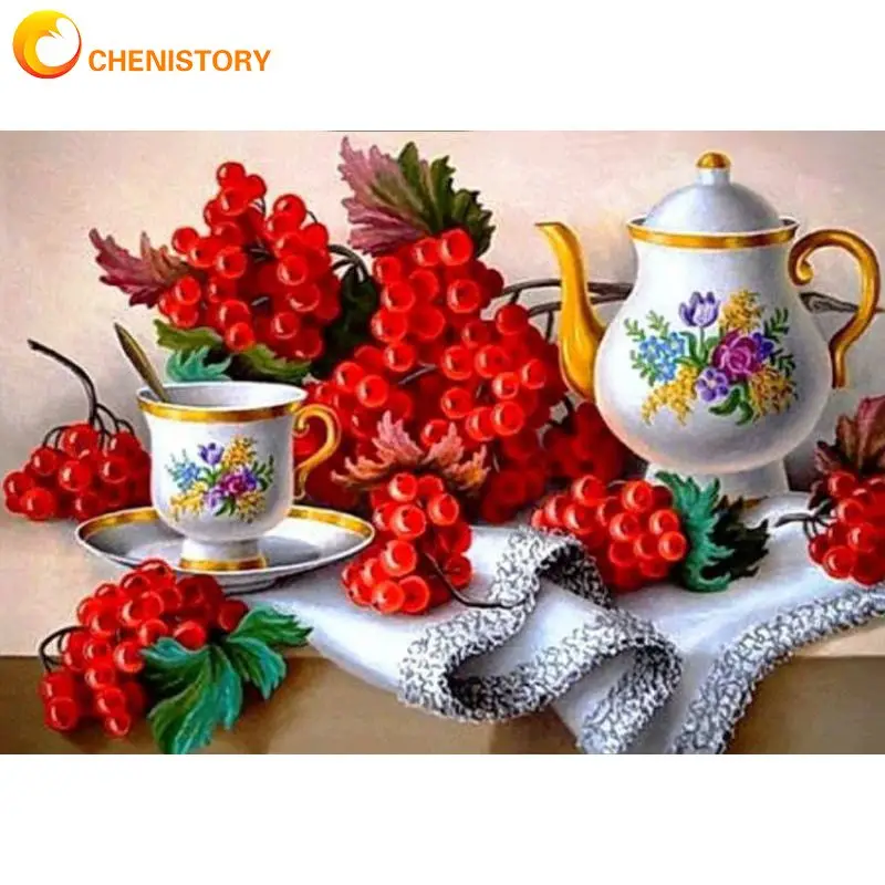 

CHENISTORY 5d Diamond Painting Tea Cup Fruit Scenery Full Drill Square / Round Diamond Embroidery Cross Stitch Mosaic Gift Diy C