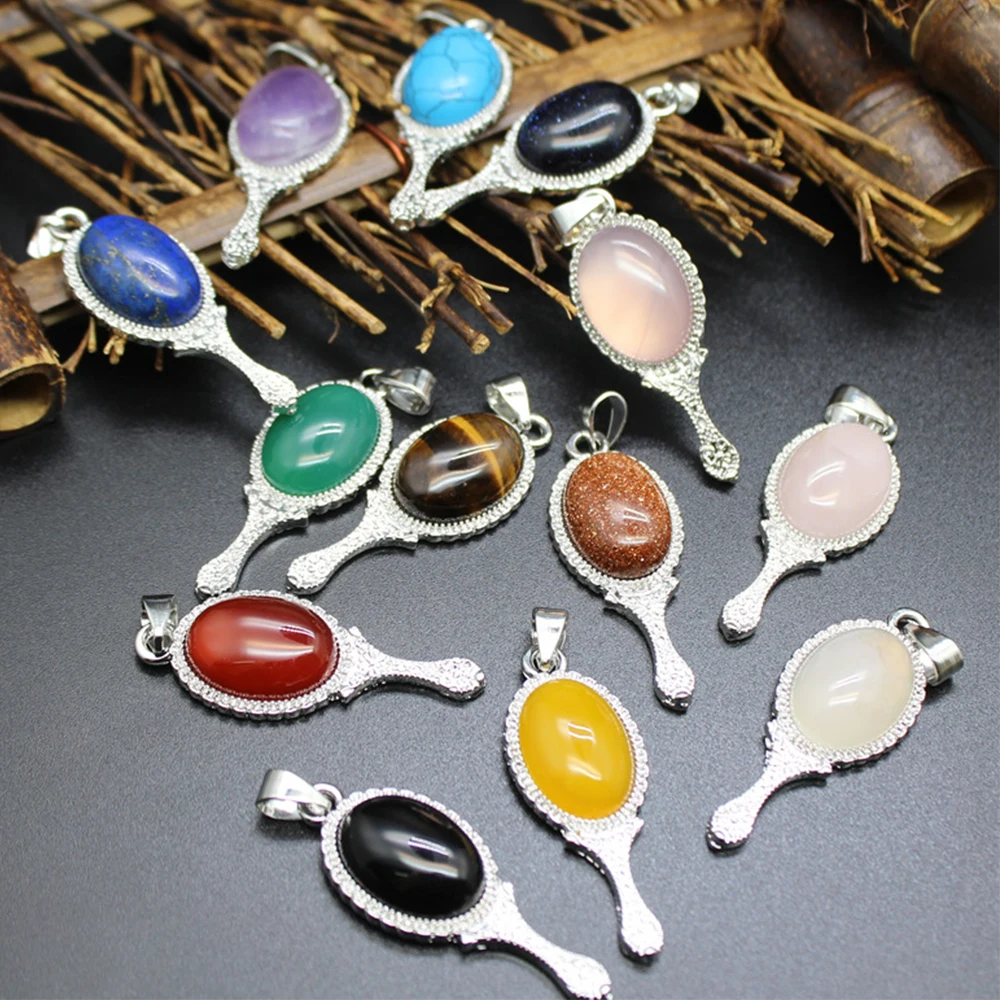 

Mineraali 2023 Stylish Magic Mirror Natural Agate Gemstone Necklace for Woman Elegant Pink Quartz Pendant Luxury Gifts Necklaces