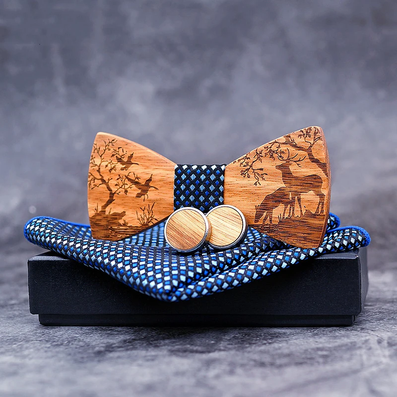 

HUISHI Luxurious Handmade Tie For Man Christmas Elk Print Bow Square Towel Cufflinks Bussiness Wedding Dinne Clothing Acceessory