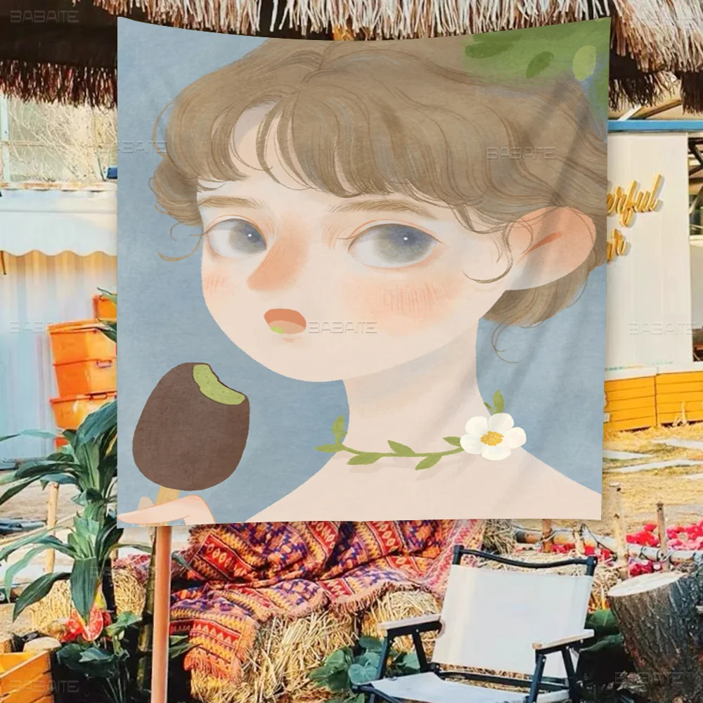 Cartoon Young Girl Anime Chart Flag For Living Room Home Dorm Decor Art Banner