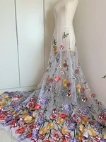 off white embroidery 3d flower applique tulle lace fabric for bridal gown decorationparty dresses cloth