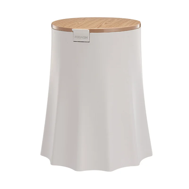 

Creative wood grain Wood Dustbin Round Desktop with Press Cover Trash Can Living Room Toilet Kitchen Garbage Rubbish Bin