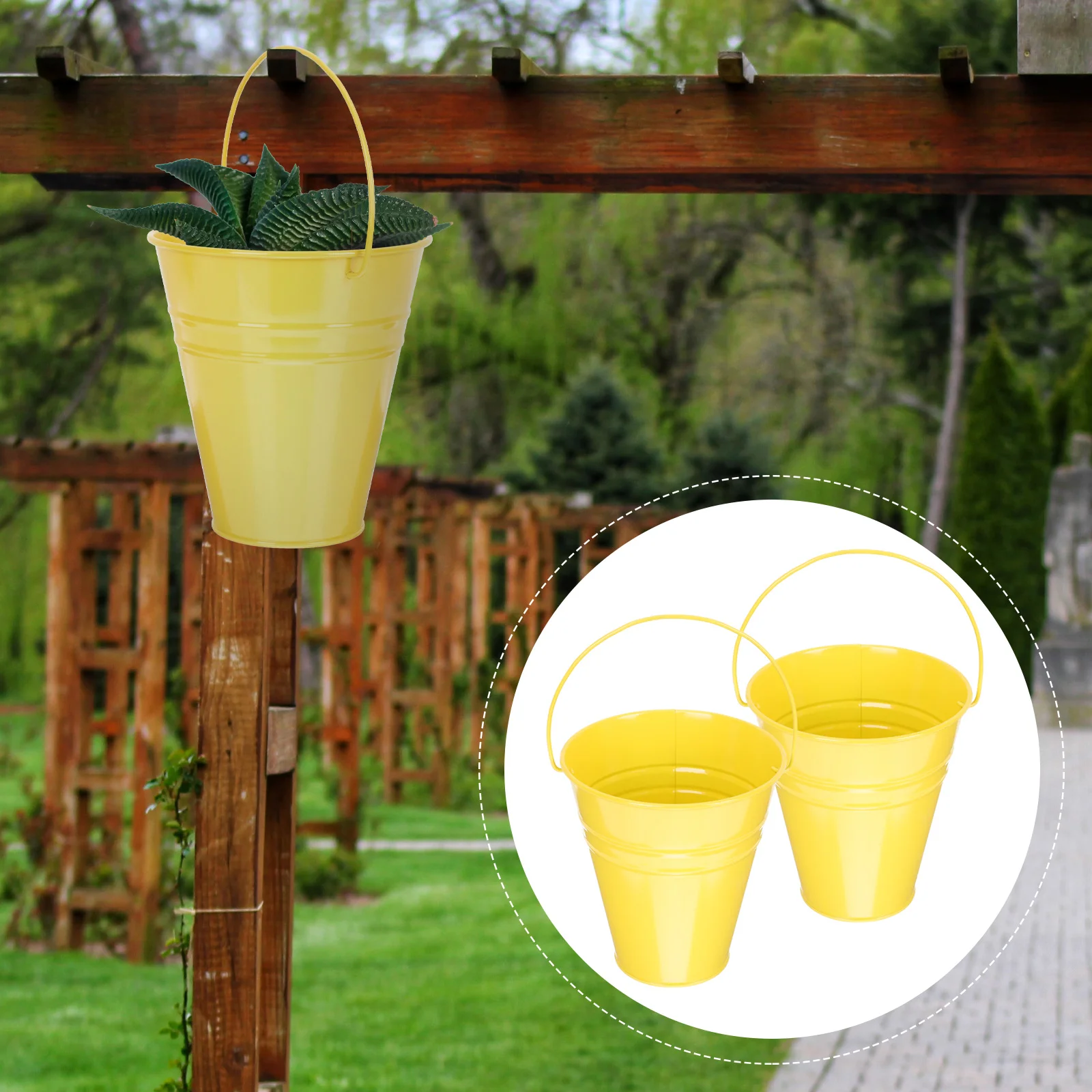 

2 Pcs Vintage Decor Chips Bucket Outdoor Pots Vintage Jug Vase Home Décor Metal Flower Vase Wrought Iron Candy Color Iron Bucket