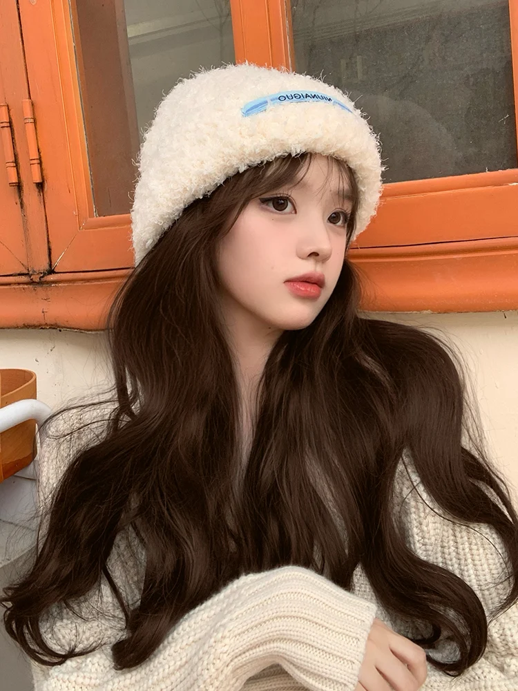 Вязаная шерстяная шапка женская осенне-зимняя корейская модная ретро большая