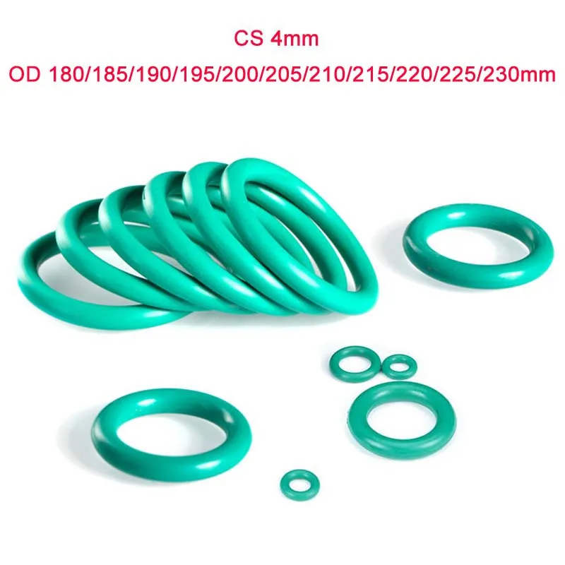 

1Pcs Green FKM Fluorine Rubber O-Ring Oil Sealing Gasket CS4mm OD 180~230mm O Ring Seal Gasket Rings Fuel Washer