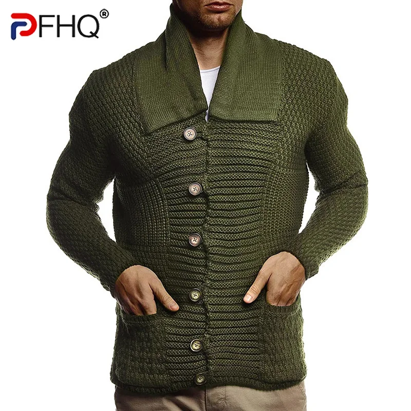 

PFHQ 2022 Male Stylish Kintted Cardigan Autumn Winter New Men's Trendy Gentleman Lapel Sweater Coat Jackets Long Sleeve 21Q4217