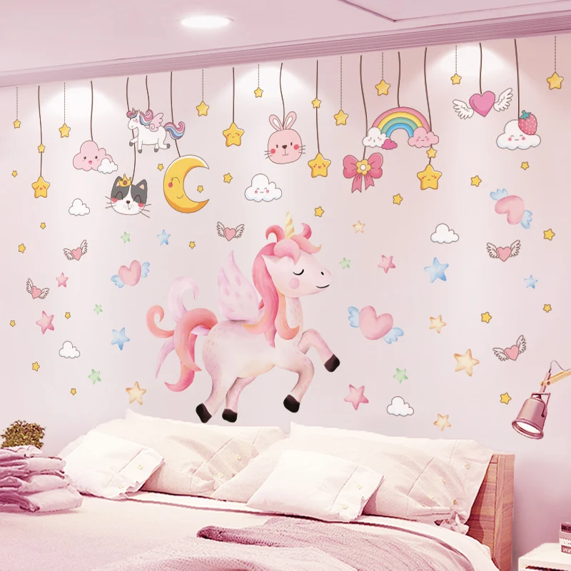 

Cartoon Stars Coulds Wall Stickers DIY Unicorn Horse Animal Mural Decals for Kids Rooms Baby Bedroom Nursery Home Decoration