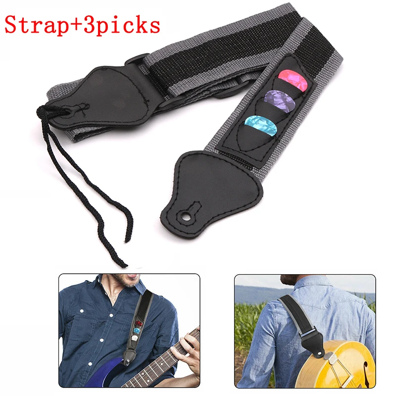 

Adjustable Guitar Strap Includes 3 Matching Picks, Leather Ends Guitar Shoulder Strap for Christmas Gift for Guitarist New