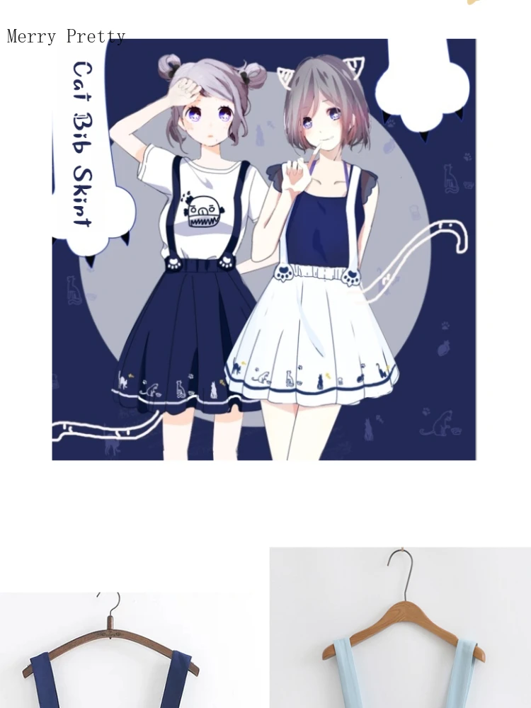 Женская юбка на лямках в стиле Харадзюку Летняя мини-юбка с вышивкой виде