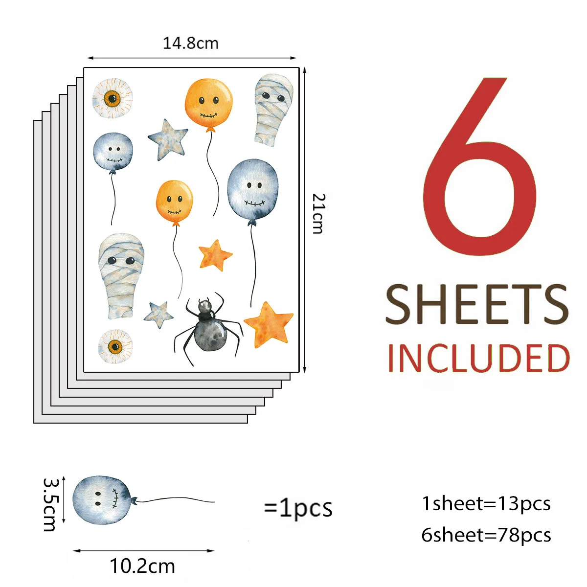 6pcs New Halloween Wall Stickers Balloon Stars Cartoon Paper Mummy Creative Waterproof Home Decoration |