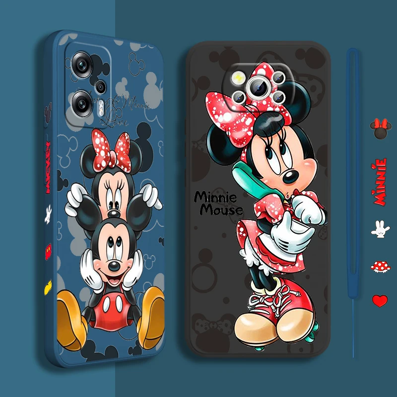 

Mickey Minnie Cute For Xiaomi POCO X5 M5 C40 M4 X4 F4 C40 X3 NFC F3 GT M4 M3 Pro C3 4G 5G Liquid Left Rope Phone Case Coque Capa
