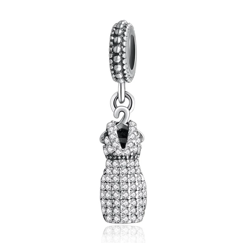 

Ослепительное платье, выложенное кристаллами, подвеска-Шарм, подходит для женского браслета и браслета, ювелирные изделия «сделай сам» из стерлингового серебра 925 пробы, бусины, подарок для девушки