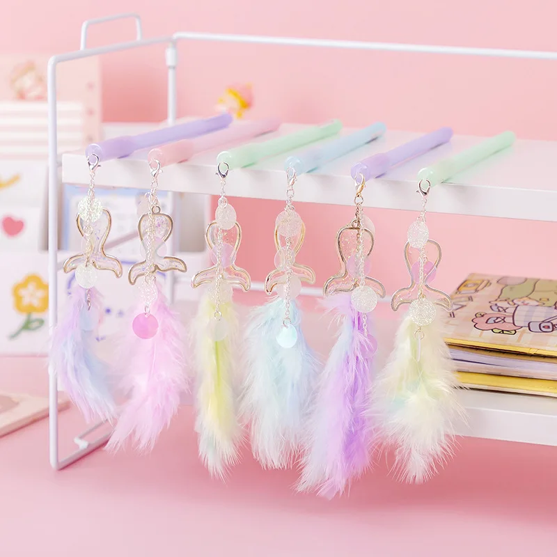 

36 шт./лот креативная гелевая ручка с подвеской в виде пера русалки, милые ручки 0,5 мм с черными чернилами для подписей, канцелярские принадлежности, подарок, офисные и школьные принадлежности