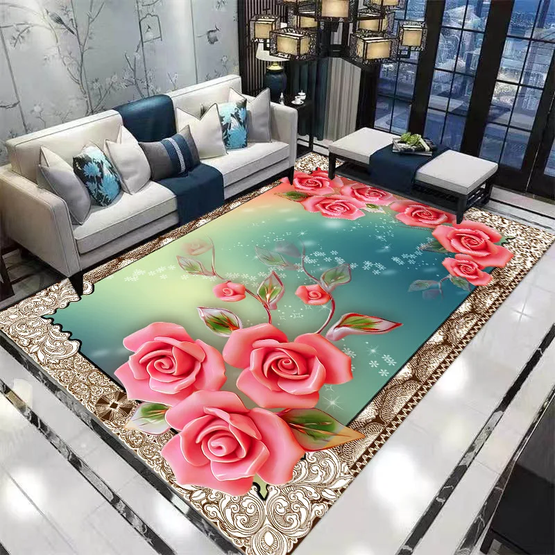 

3D Pink Flower Carpets for Living Room Decoration Area Rugs Entrance Doormats Geometric Printing Home Parlor Non-slip Floor Mat