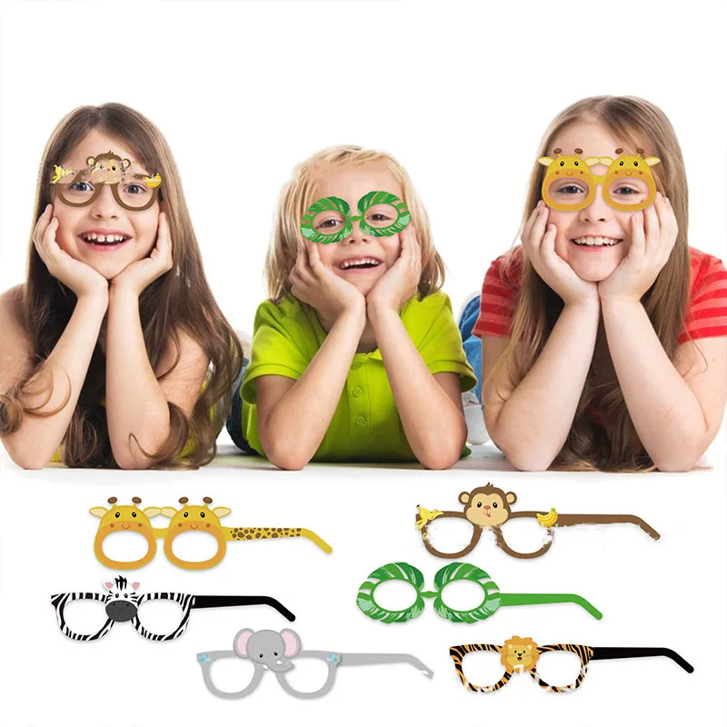 6 шт. праздничная маска с изображением джунглей животных Листьев очки украшение