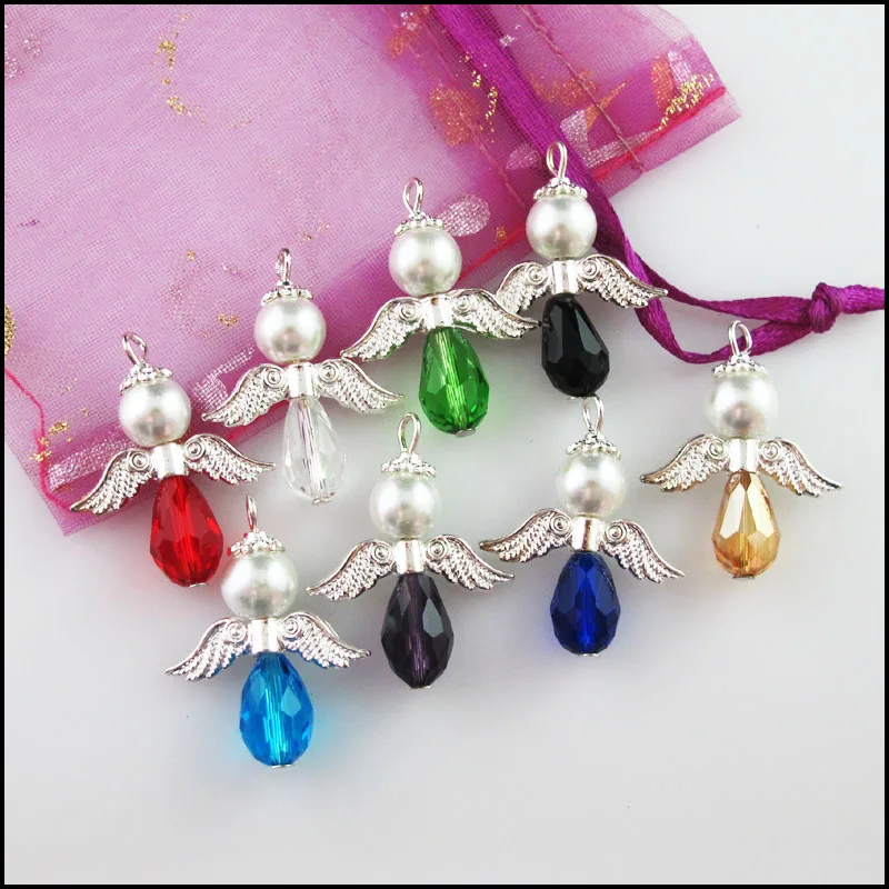 

Fashion 8Pcs Mixed Teardrop Crystal Angel with Ball Glass Beads Charms Pendants 23x30mm
