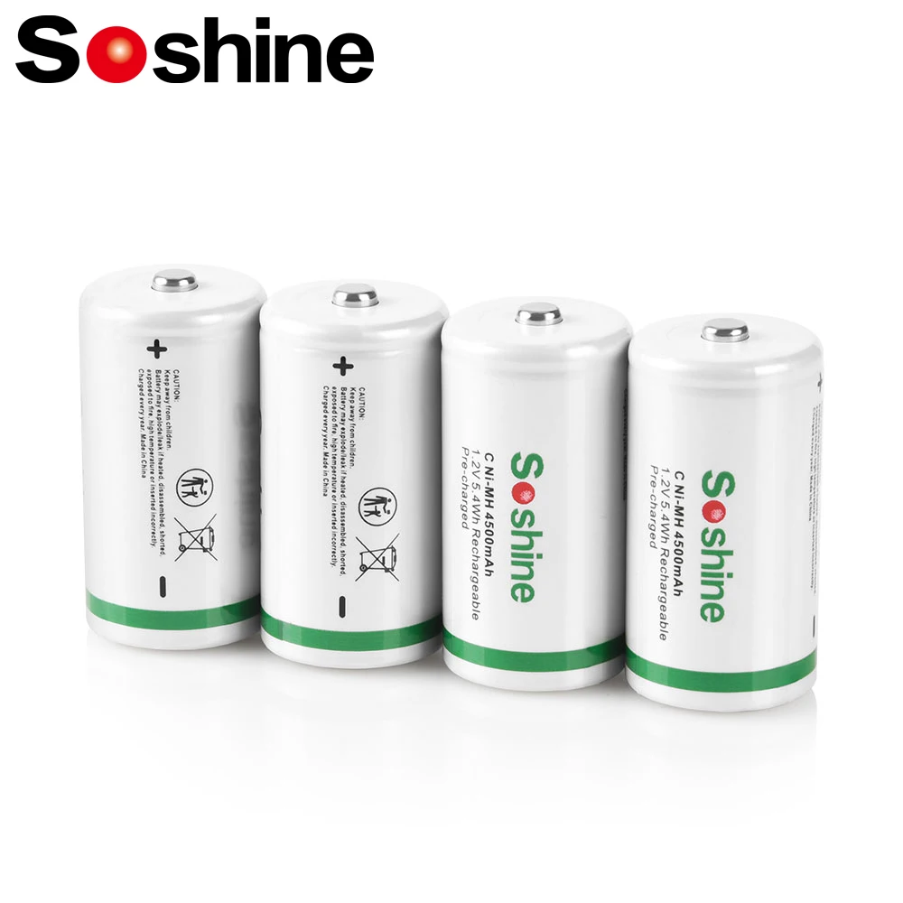 

Soshine 1.2V 4500mAh C Size Supper Low Self Discharge Batteries 4500mAh NiMH Rechargeable Batteries for 1000 Times Recharged