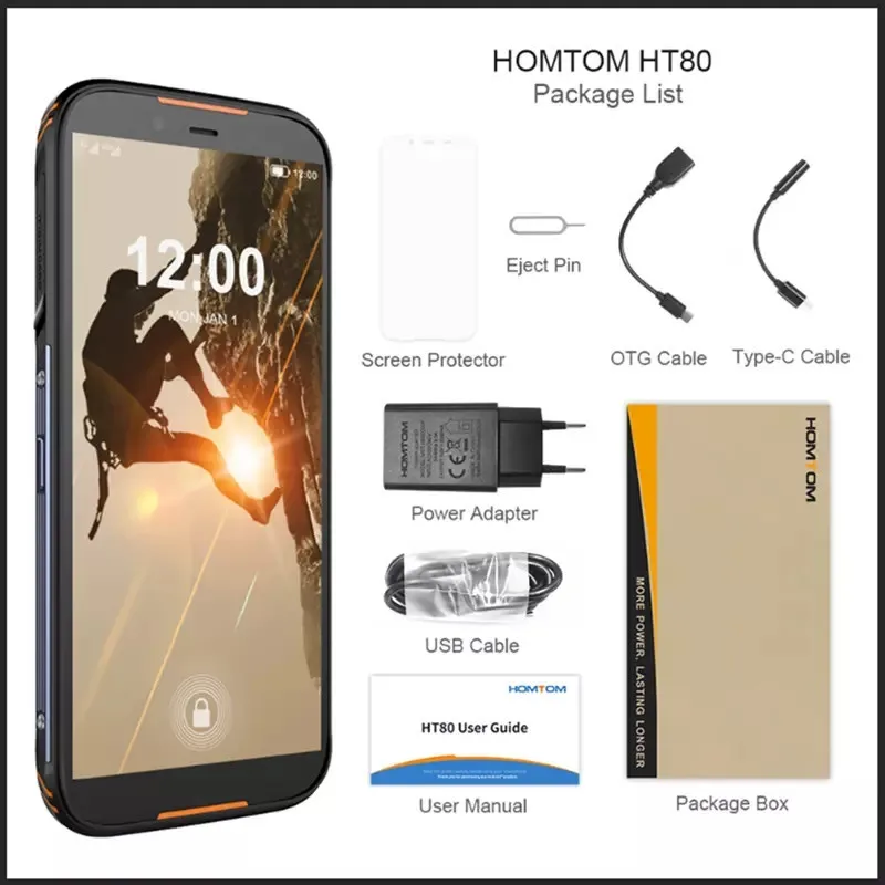 

HOMTOM HT80 NFC IP68 Rugged Smartphone 5.5" 2GB RAM 16GB ROM MT6737 Android 10.0 13MP 4G LTE Waterproof Moblie Phone