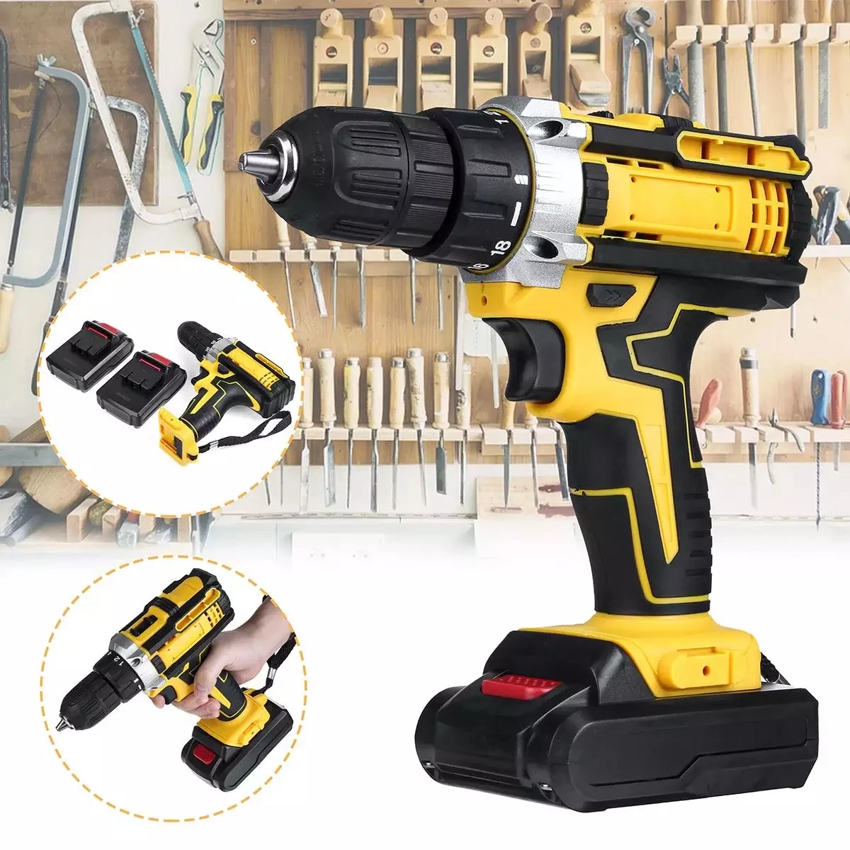 

48VF 3 in 1 Electric Drill Impact Drill Cordless Screwdriver Power Driver Wrench Electric Drill With 2pcs Battery Variable Speed