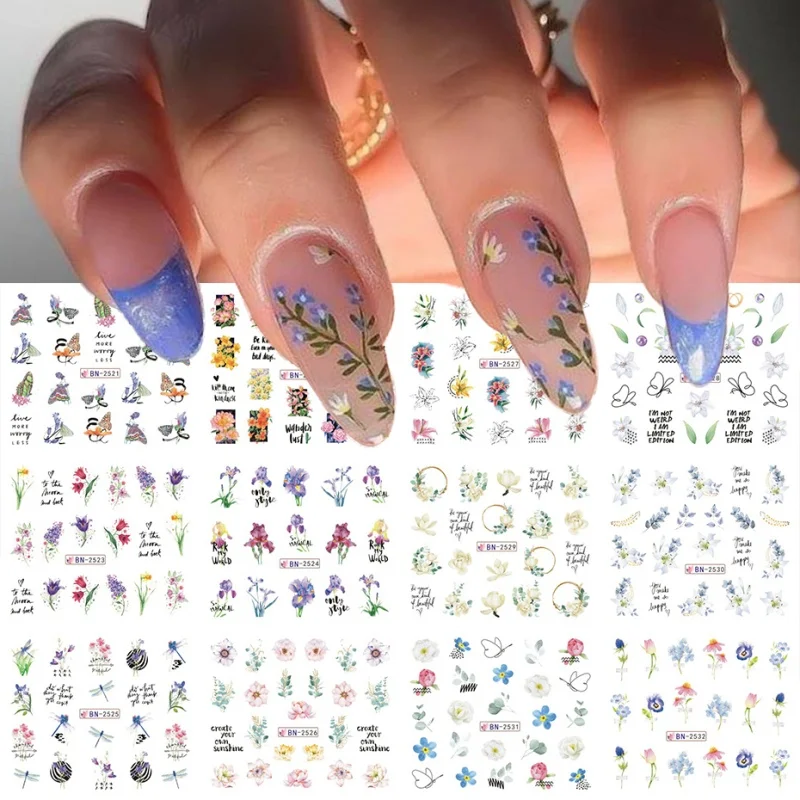 5D Наклейки Для Дизайна Ногтей С Цветочным Дизайном Лавандовая Роза Весна