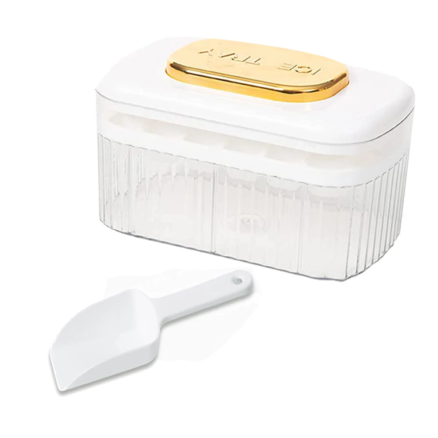 

Silicone Press Type Ice-Cube Tray for Freezer with Lid and Bin, One Second Release 24 Small Nugget Ice Trays White
